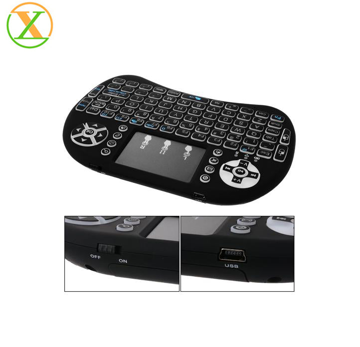Clavier Télécommande Rétroéclairé VONN I8 Mini USB Sans Fil 2.4G 7 Couleurs avec Pavé Tactile pour Android TV Box PC