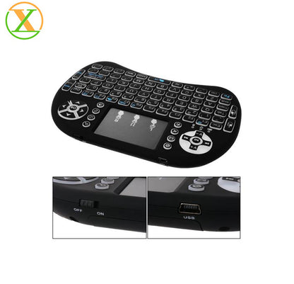 Clavier Télécommande Rétroéclairé VONN I8 Mini USB Sans Fil 2.4G 7 Couleurs avec Pavé Tactile pour Android TV Box PC
