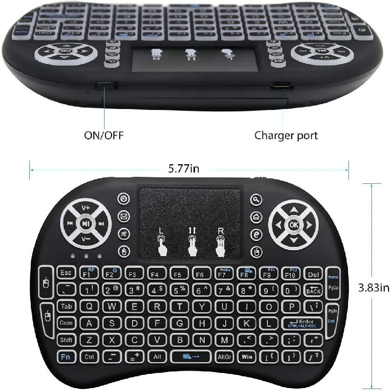 Clavier Télécommande Rétroéclairé VONN I8 Mini USB Sans Fil 2.4G 7 Couleurs avec Pavé Tactile pour Android TV Box PC