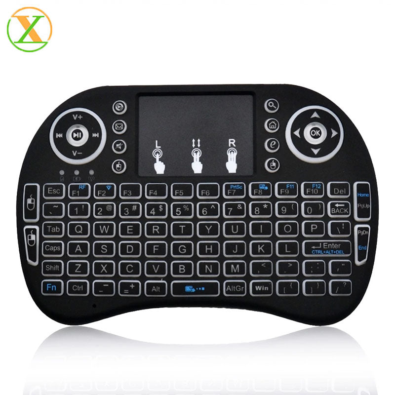 Clavier Télécommande Rétroéclairé VONN I8 Mini USB Sans Fil 2.4G 7 Couleurs avec Pavé Tactile pour Android TV Box PC