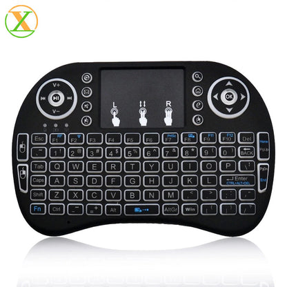 Clavier Télécommande Rétroéclairé VONN I8 Mini USB Sans Fil 2.4G 7 Couleurs avec Pavé Tactile pour Android TV Box PC